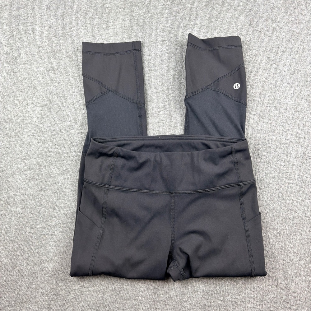 Lululemon Speed Up Crop Black Leggings Mesh Pockets‎ Women's Size 4 W6AVOS